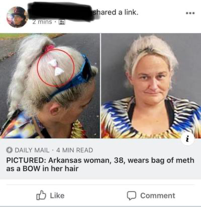 Woman arrested for wearing bag of meth as a bow in her hair