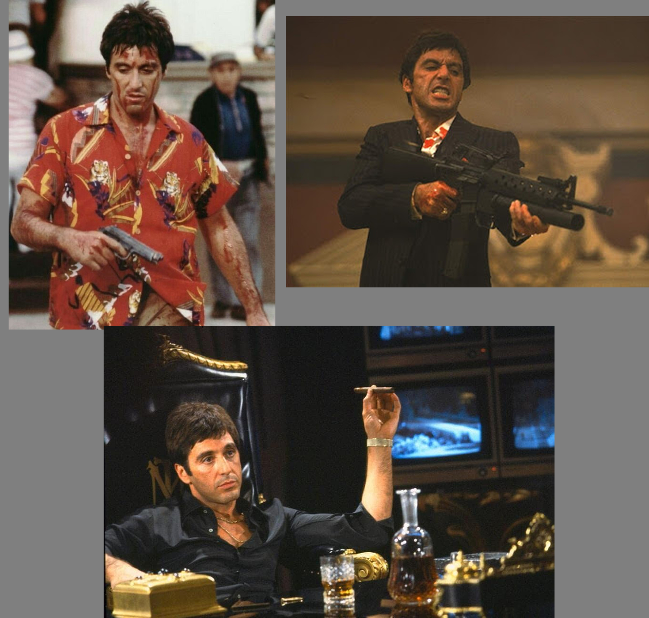 3 screencaps of Tony Montana from Scarface (1983)